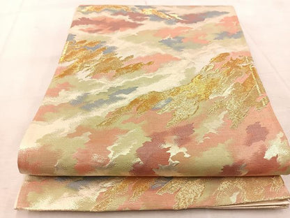 平和屋着物◎六通柄袋帯　抽象文　金銀糸　正絹　逸品　BAAU9735yc