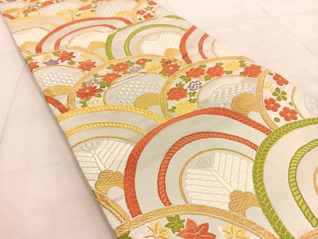 平和屋着物◎西陣　六通柄袋帯　唐織　花松青海波　金銀糸　正絹　逸品　BAAU9758yc