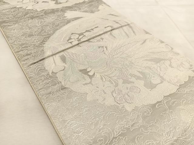 平和屋着物◎太鼓柄袋帯　鳳凰更紗丸文　銀糸　正絹　逸品　BAAU9754yc
