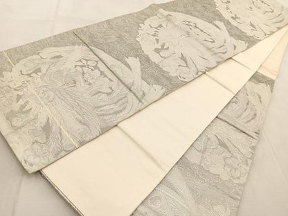 平和屋着物◎太鼓柄袋帯　鳳凰更紗丸文　銀糸　正絹　逸品　BAAU9754yc