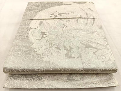 平和屋着物◎太鼓柄袋帯　鳳凰更紗丸文　銀糸　正絹　逸品　BAAU9754yc