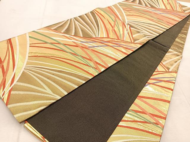 平和屋着物◎六通柄袋帯　唐織　こぼれ松葉　金糸　正絹　逸品　BAAU9816yc