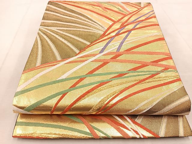 平和屋着物◎六通柄袋帯　唐織　こぼれ松葉　金糸　正絹　逸品　BAAU9816yc