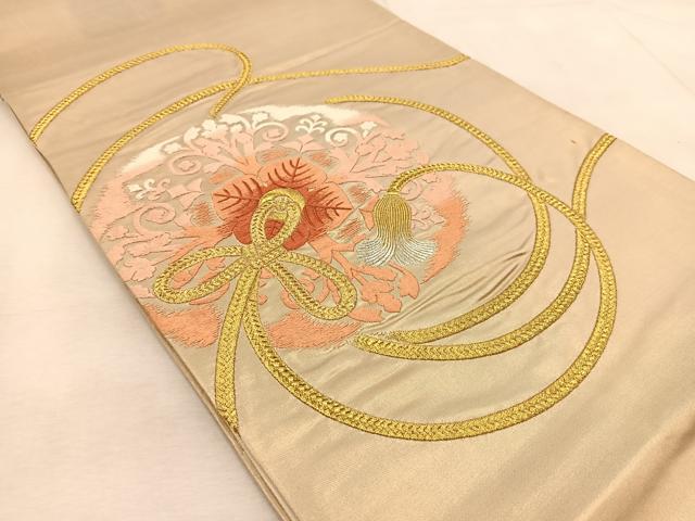 平和屋着物◎太鼓柄袋帯　総刺繍　鏡裏文　金糸　正絹　逸品　BAAU9900yc