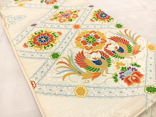 平和屋着物◎六通柄袋帯　唐織　向かい鳳凰花菱文　金糸　正絹　逸品　BAAU9944yc