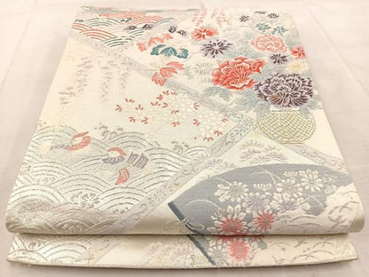 平和屋着物◎六通柄袋帯　唐織　吉祥花鳥文　金銀糸　正絹　逸品　BAAU9953yc