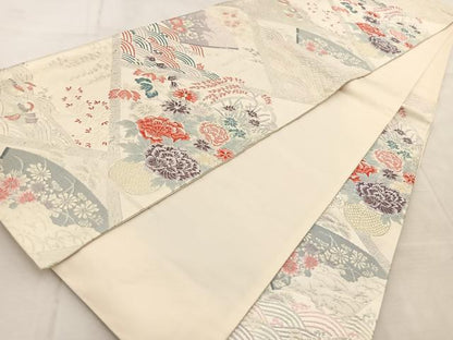 平和屋着物◎六通柄袋帯　唐織　吉祥花鳥文　金銀糸　正絹　逸品　BAAU9953yc