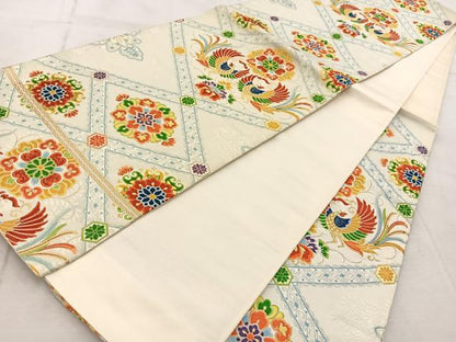 平和屋着物◎六通柄袋帯　唐織　向かい鳳凰花菱文　金糸　正絹　逸品　BAAU9944yc