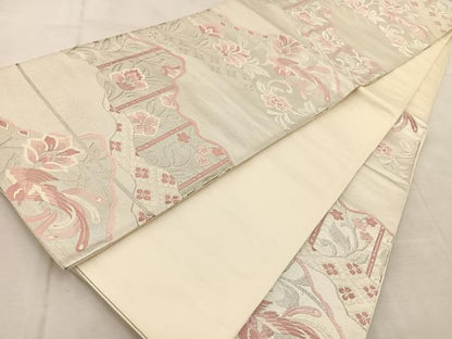 平和屋着物◎六通柄袋帯　唐織　鳳凰更紗　銀糸　正絹　逸品　BAAU9962yc