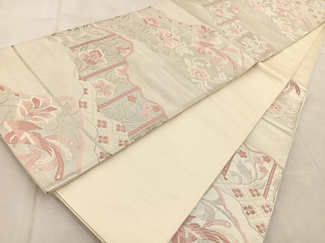 平和屋着物◎六通柄袋帯　唐織　鳳凰更紗　銀糸　正絹　逸品　BAAU9962yc