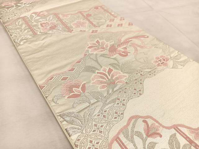 平和屋着物◎六通柄袋帯　唐織　鳳凰更紗　銀糸　正絹　逸品　BAAU9962yc
