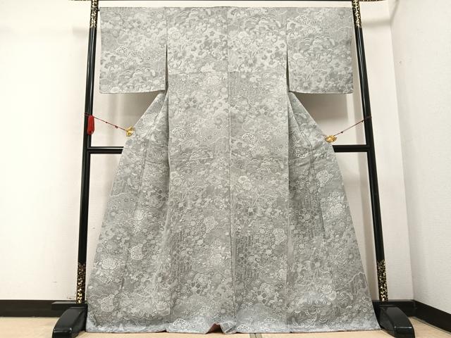 平和屋着物●山岡古都・古都染人　染織美術品　薬墨染　天目織　お召　草花文　正絹　逸品　未使用　AABB7263ph