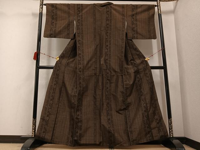 平和屋着物●上質な紬 花唐草間道 正絹 逸品 AABB7279ph