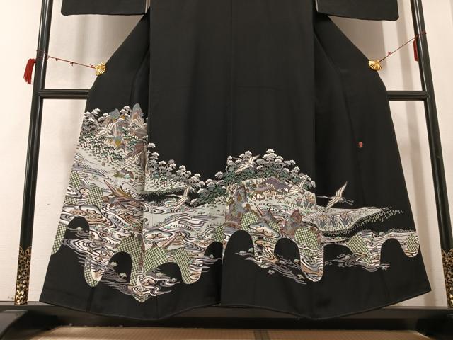 平和屋着物●本加賀友禅作家 村田幸司 黒留袖 飛鶴風景浜松文 正絹 逸品 AABB8162ph