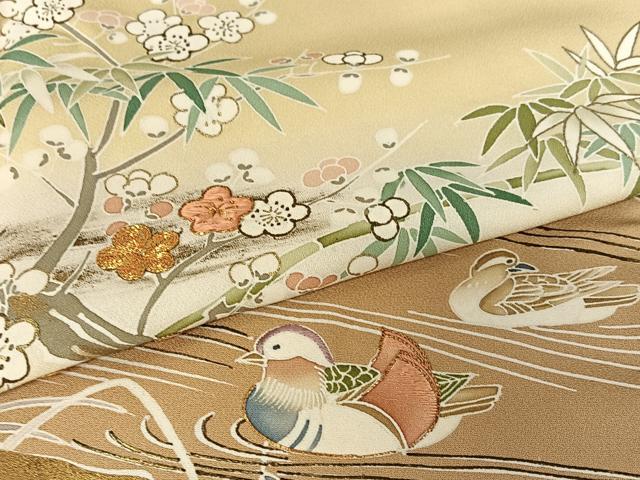 平和屋着物●創業460年・千總　色留袖　友禅　駒刺繍　鴛鴦枝笹梅文　暈し染め　金彩　小田急百貨店扱い　正絹　逸品　AABB6353zg