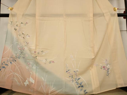 平和屋着物＊夏物 訪問着 絽 花鳥文 暈し染め 正絹 逸品 AABB8606st