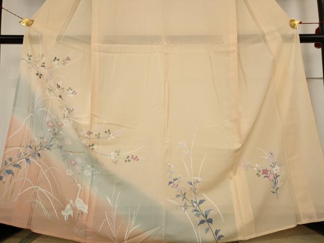 平和屋着物＊夏物 訪問着 絽 花鳥文 暈し染め 正絹 逸品 AABB8606st