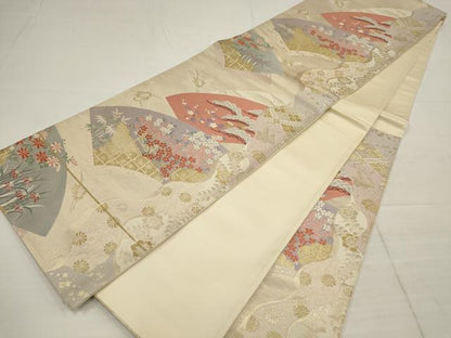 平和屋着物◎六通柄袋帯 松竹梅 地紙飛鶴文 金糸 正絹 逸品 AABB4881wj