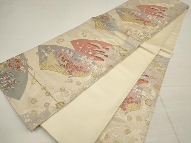 平和屋着物◎六通柄袋帯 松竹梅 地紙飛鶴文 金糸 正絹 逸品 AABB4881wj