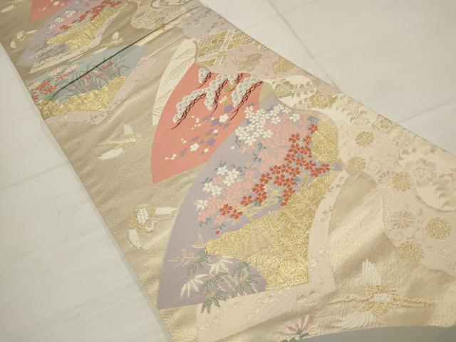 平和屋着物◎六通柄袋帯 松竹梅 地紙飛鶴文 金糸 正絹 逸品 AABB4881wj