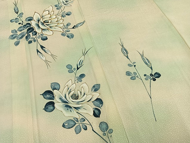 平和屋着物▽訪問着 単衣 駒刺繍 枝花文 暈し染め 金彩 正絹 逸品 AABB2278fy