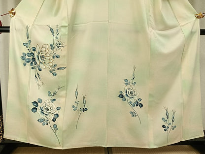 平和屋着物▽訪問着 単衣 駒刺繍 枝花文 暈し染め 金彩 正絹 逸品 AABB2278fy