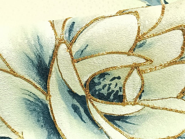 平和屋着物▽訪問着 単衣 駒刺繍 枝花文 暈し染め 金彩 正絹 逸品 AABB2278fy