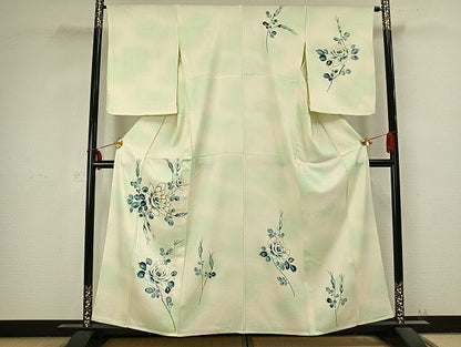 平和屋着物▽訪問着 単衣 駒刺繍 枝花文 暈し染め 金彩 正絹 逸品 AABB2278fy