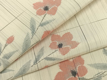 平和屋着物▽上質な紬 単衣 草花文 正絹 逸品 未使用 AABB2276fy