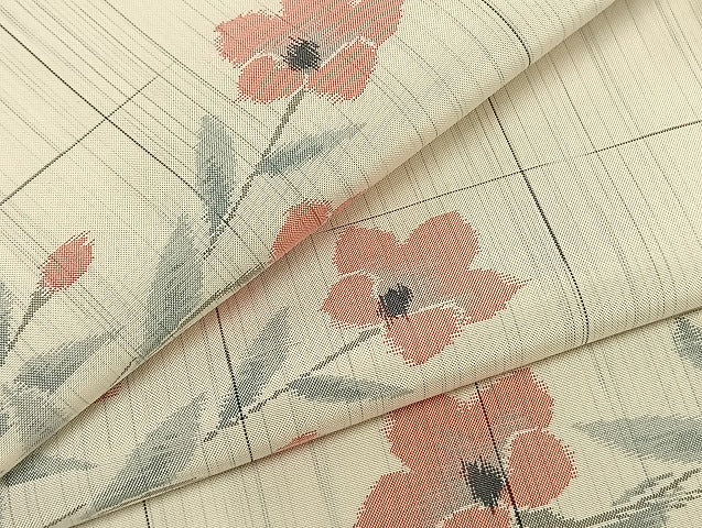平和屋着物▽上質な紬 単衣 草花文 正絹 逸品 未使用 AABB2276fy