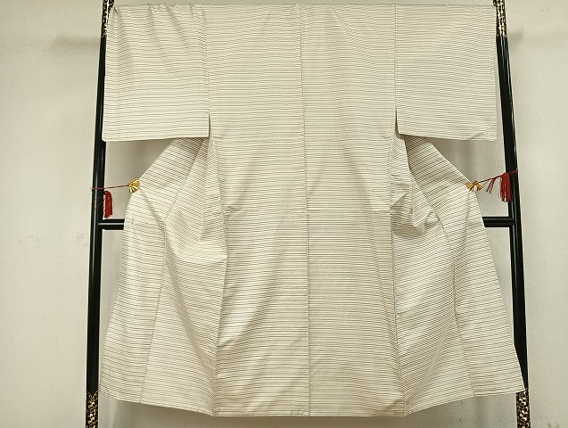 平和屋着物▽男性 紬 単衣 横縞 正絹 逸品 AABB2277fy
