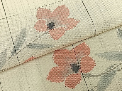 平和屋着物▽上質な紬 単衣 草花文 正絹 逸品 未使用 AABB2276fy