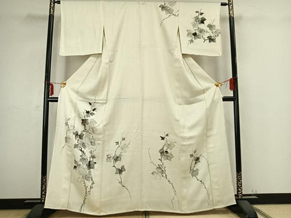 平和屋着物▽訪問着 単衣 手描き 蔦の葉文 正絹 逸品 未使用 AABB2355fy