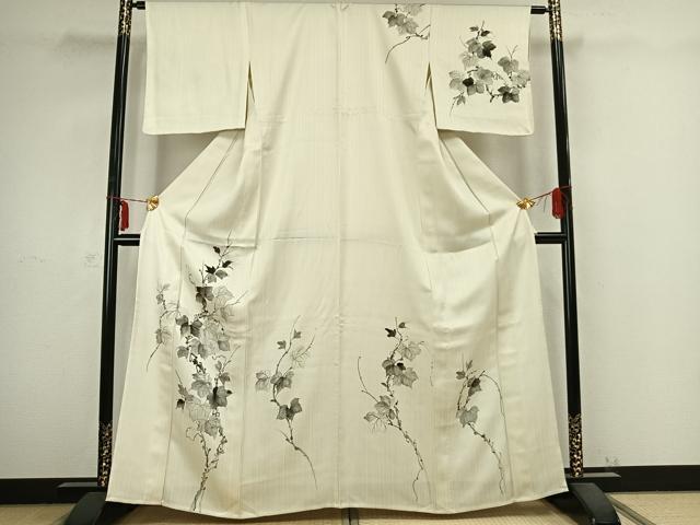 平和屋着物▽訪問着 単衣 手描き 蔦の葉文 正絹 逸品 未使用 AABB2355fy