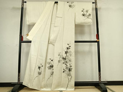 平和屋着物▽訪問着 単衣 手描き 蔦の葉文 正絹 逸品 未使用 AABB2355fy