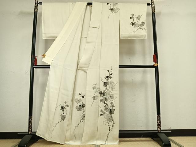 平和屋着物▽訪問着 単衣 手描き 蔦の葉文 正絹 逸品 未使用 AABB2355fy