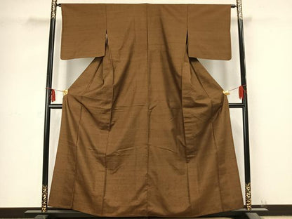 平和屋着物▽上質な紬 単衣 色無地 路考茶色 正絹 逸品 AABB2288fy
