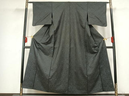 平和屋着物▽本場大島紬 単衣 花唐草文 黒地 正絹 逸品 AABB2281fy