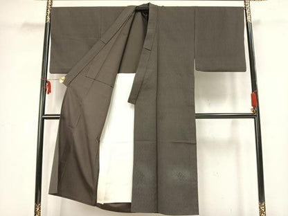 平和屋着物▽男性 お召 単衣 霞文 正絹 逸品 AABB2297fy