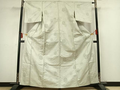平和屋着物▽お召 単衣 亀甲麻の葉文様 正絹 逸品 AABB2331fy