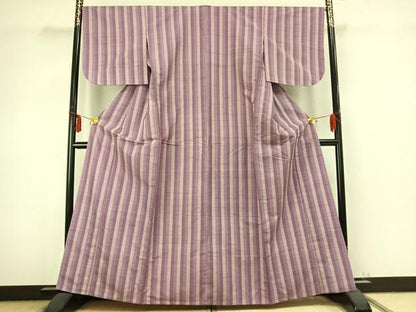 平和屋着物▽上質な紬 単衣 縞 正絹 逸品 AABB2326fy