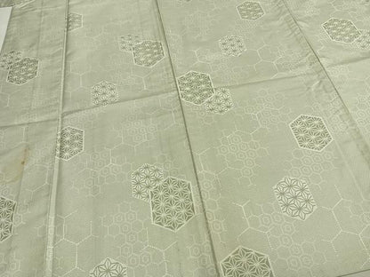 平和屋着物▽お召 単衣 亀甲麻の葉文様 正絹 逸品 AABB2331fy