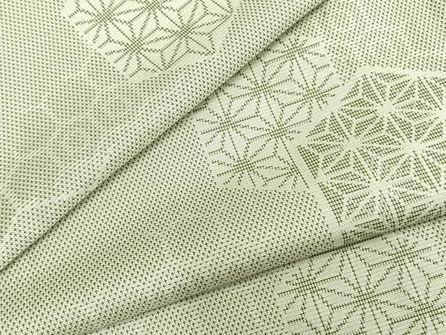 平和屋着物▽お召 単衣 亀甲麻の葉文様 正絹 逸品 AABB2331fy