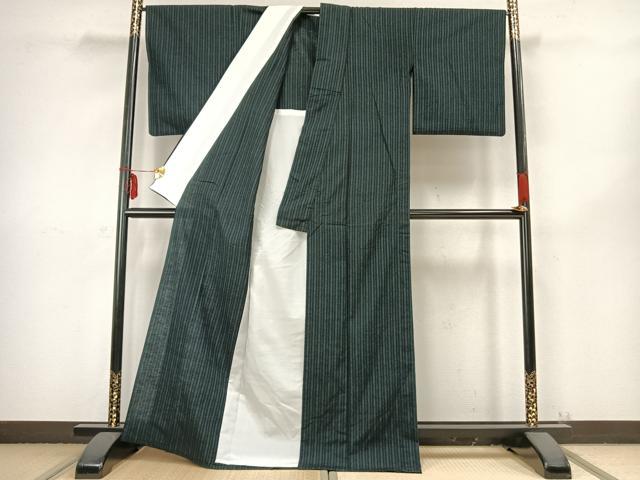 平和屋着物▽上質な紬 単衣 縞 正絹 逸品 AABB2316fy