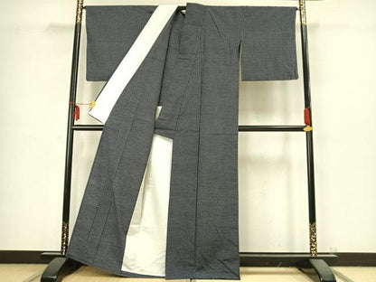 平和屋着物▽上質な紬　単衣　十字絣　縞　正絹　逸品　AABB2320fy