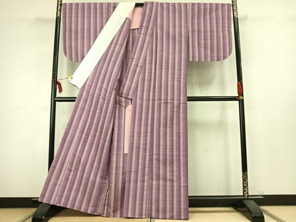 平和屋着物▽上質な紬 単衣 縞 正絹 逸品 AABB2326fy