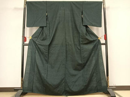平和屋着物▽上質な紬 単衣 縞 正絹 逸品 AABB2316fy