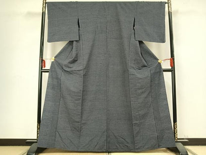 平和屋着物▽上質な紬　単衣　十字絣　縞　正絹　逸品　AABB2320fy