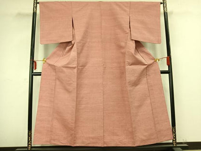 平和屋着物▽上質な紬 単衣 色無地 珊瑚色 正絹 逸品 AABB2350fy