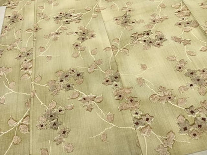 平和屋着物▽上質な紬　単衣　枝花文　正絹　逸品　AABB2339fy